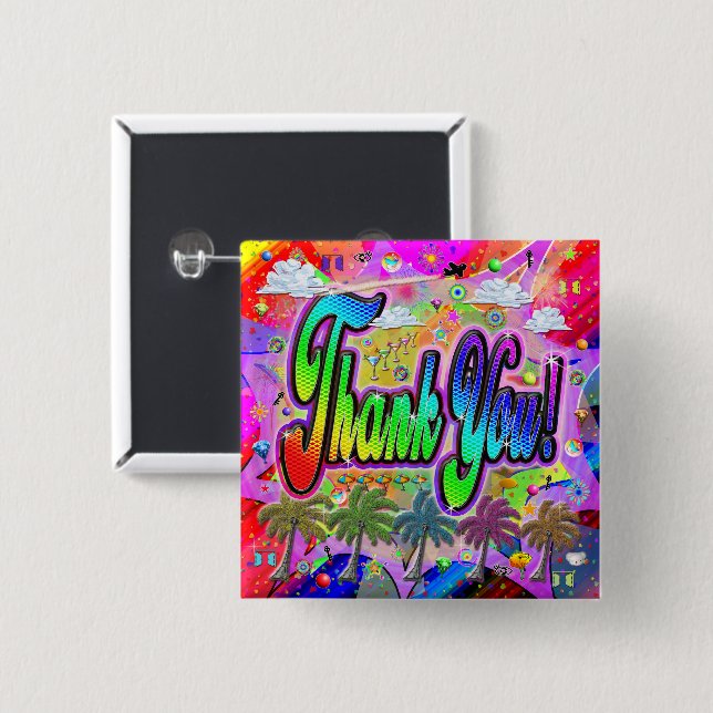 Chapa Cuadrada Gracias Button Vista Express (Anverso y reverso)