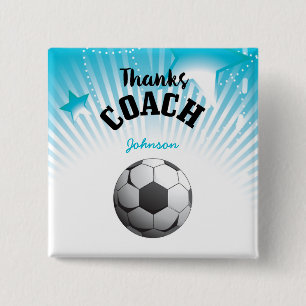 Chapa Cuadrada Gracias Entrenador de Fútbol Estrellas Azul Acuáti