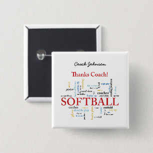 Chapa Cuadrada Gracias Entrenador de Softbol Palabras del Grupo,