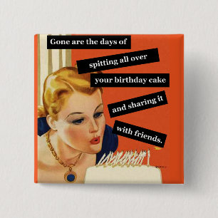 Chapa Cuadrada Graciosa tarjeta de cumpleaños retro que sopla vel