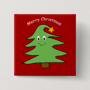 Chapa Cuadrada Gracioso Árbol de Navidad Feliz