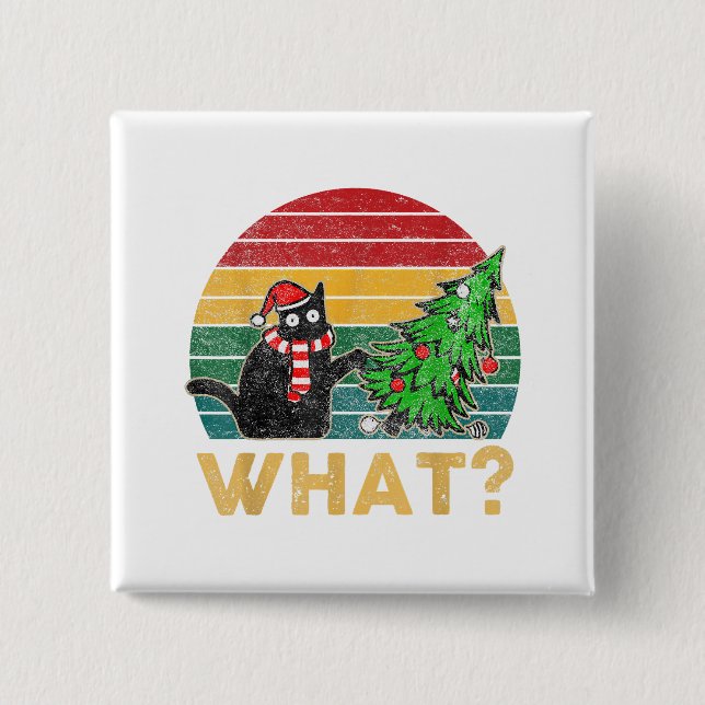 Chapa Cuadrada Gracioso suéter Navidad Shirt Naughty Cat San (Anverso)