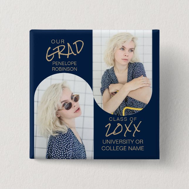 Chapa Cuadrada Graduación de fotos con arcos de Marina Blue 2 (Anverso)