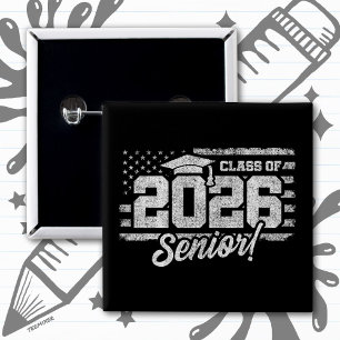 Chapa Cuadrada Graduación de la clase de 2026 Bandera Americana S