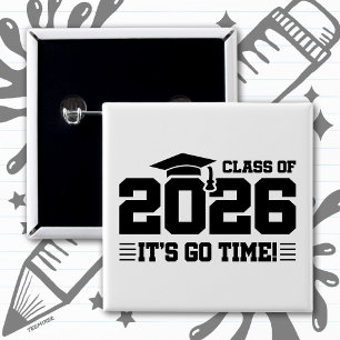 Chapa Cuadrada Graduación de la Clase de 2026 ¡Es Hora Divertida 