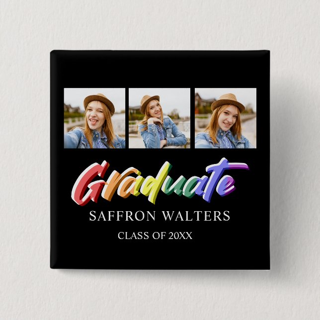 Chapa Cuadrada Graduado Arcoiris 3 Graduación de Foto (Anverso)