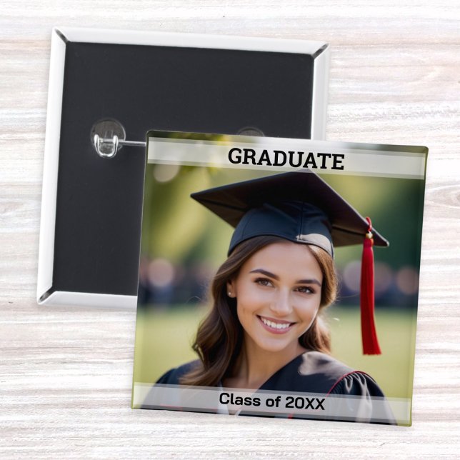Chapa Cuadrada Graduado de fotografía personalizado de 20XX Gradu (A custom badge for a graduate, with your own photo and text)
