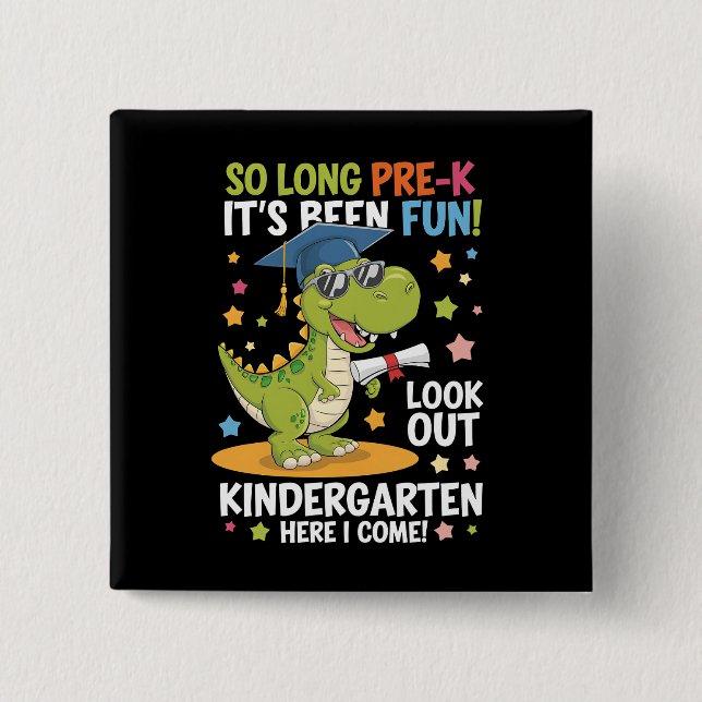 Chapa Cuadrada Graduado Pre K Kinder Dinosaurio T Rex (Anverso)