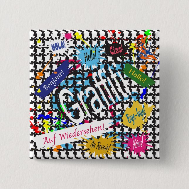 Chapa Cuadrada Graffiti de saludos (Anverso)