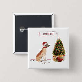 Chapa Cuadrada Gran Danés Perro Divertido de Navidad con Árbol
