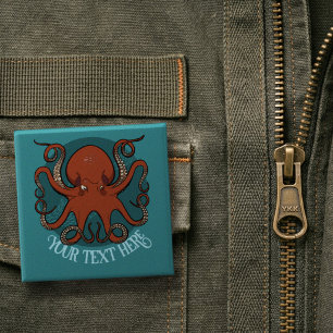 Chapa Cuadrada Gran diseño de texto personalizado de pulpo rojo