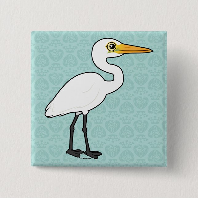 Chapa Cuadrada Gran Egret de Birdorable (Anverso)