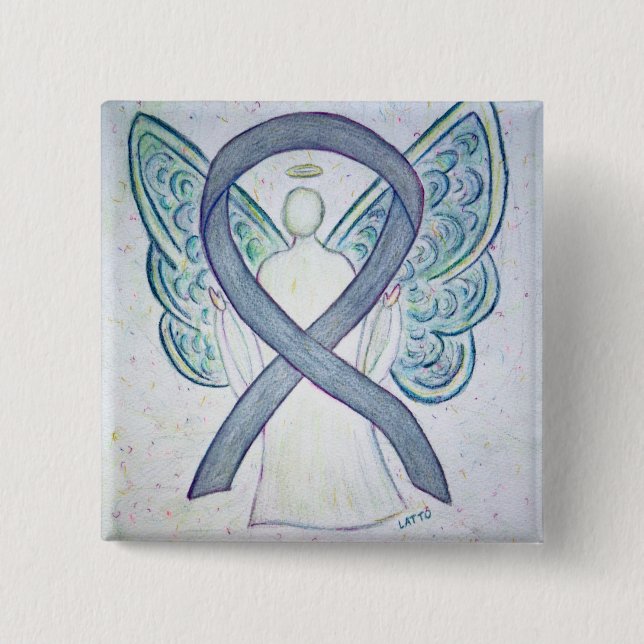 Chapa Cuadrada Gray Angel Awareness Ribbon Personalizado Art Pins (Anverso)