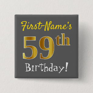Chapa Cuadrada Gray, Faux Gold 59th Birthday, With Custom Name