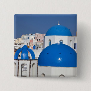 Chapa Cuadrada Grecia, Santorini. Campanario y cúpulas azules de