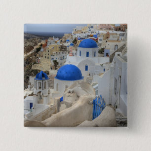 Chapa Cuadrada Grecia, Santorini. Torre Bell y cúpulas azules de