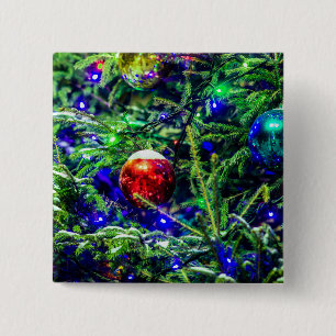 Chapa Cuadrada Green Christmas Tree Red Ball