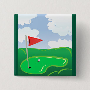 Chapa Cuadrada Green de Golf con Bandera Roja y Bola