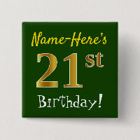 Green, Faux Gold 21st Birthday, con nombre persona