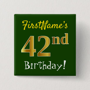 Chapa Cuadrada Green, Faux Gold 42nd Birthday, con nombre persona