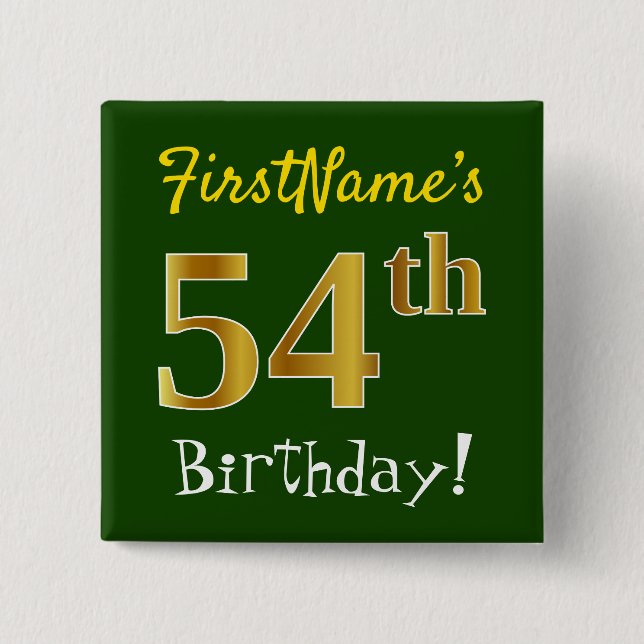 Chapa Cuadrada Green, Faux Gold 54th Birthday, With Custom Name (Anverso)