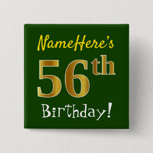 Chapa Cuadrada Green, Faux Gold 56th Birthday, con nombre persona