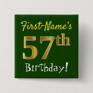 Chapa Cuadrada Green, Faux Gold 57th Birthday, con nombre persona
