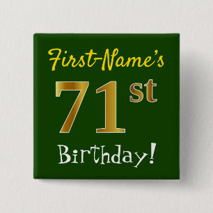 Chapa Cuadrada Green, Faux Gold 71st Birthday, con nombre persona