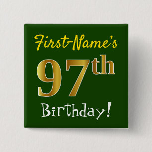 Chapa Cuadrada Green, Faux Gold 97th Birthday, con nombre persona