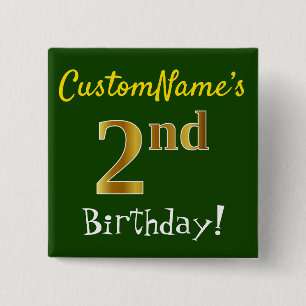 Chapa Cuadrada Green, Faux Gold Segundo Cumpleaños, Con Nombre Pe