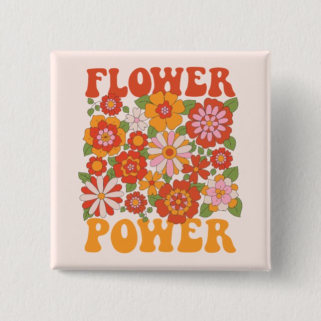 Chapa Cuadrada Groovy Flower Power Graphic (Anverso)
