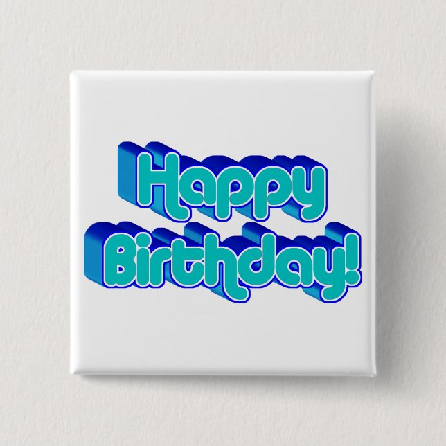 Chapa Cuadrada Groovy Happy Birday Retro Blue Text Image (Anverso)