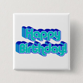 Chapa Cuadrada Groovy Happy Birday Retro Blue Text Image