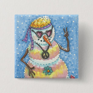 CHAPA CUADRADA GROOVY SNOWMAN PEACE SIGACE NAVIDADES HOLIDAY BUTT