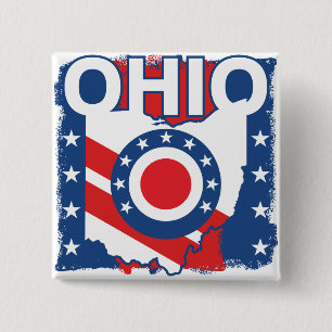 Chapa Cuadrada Grunge patriótico rojo blanco y azul Ohio
