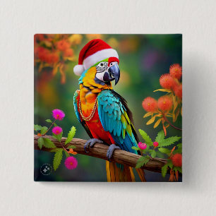 Chapa Cuadrada Guacamayo de Navidad con sombrero de Santa-56485
