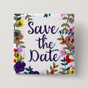 Chapa Cuadrada Guardar la fecha boda vintage floral arrecife