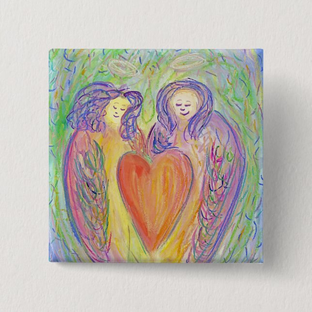 Chapa Cuadrada Guardian Angel Love Hearts Lapel Pin o Botones (Anverso)