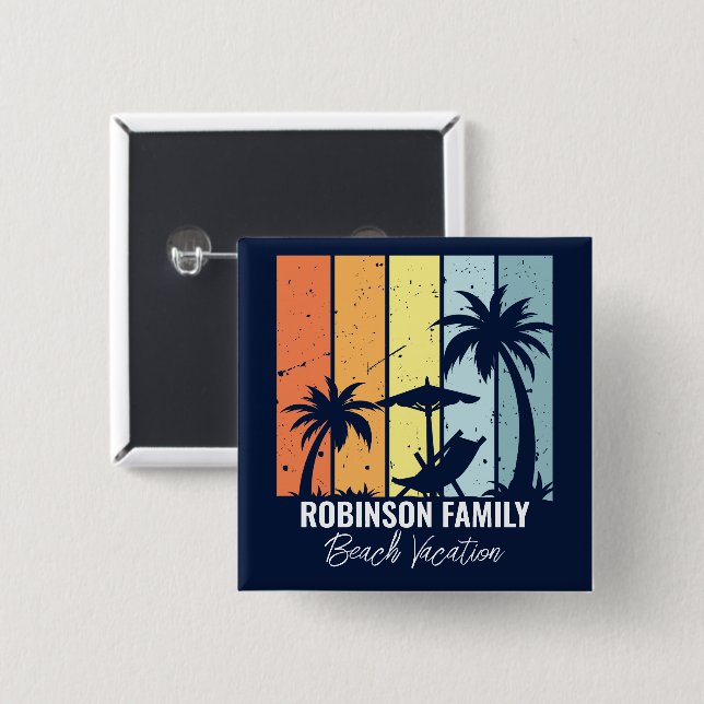 Chapa Cuadrada Guay Retro Beach vacaciones Personalizado Marina A (Anverso y reverso)