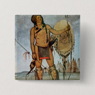 Chapa Cuadrada Guerrero del Comanche con un escudo, una lanza y