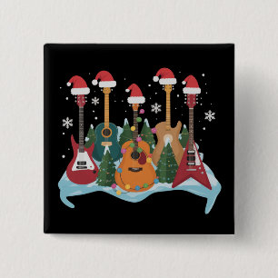 Chapa Cuadrada Guitarra Retro Divertida Navidad Árbol de Navidad 