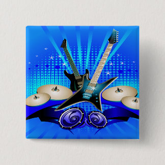 Chapa Cuadrada Guitarras eléctricas, tambores y altavoces azules