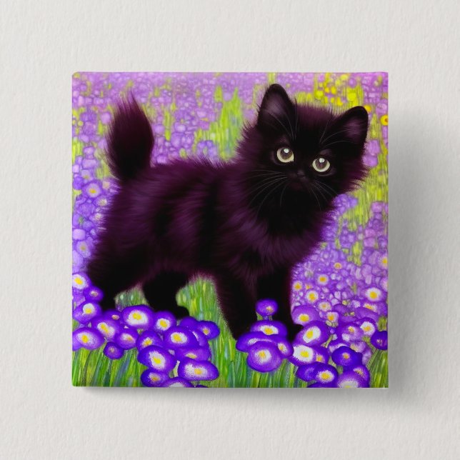 Chapa Cuadrada Gustav Klimt Black Kitten (Anverso)