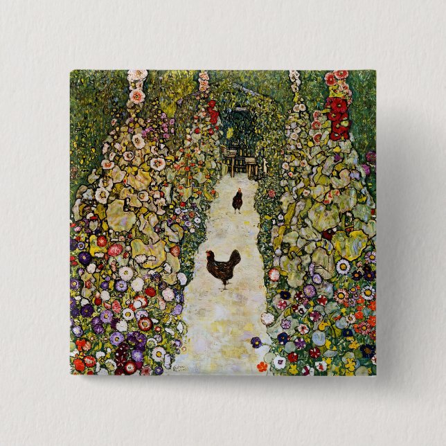 Chapa Cuadrada Gustav Klimt - Camino de jardín con pollos (Anverso)