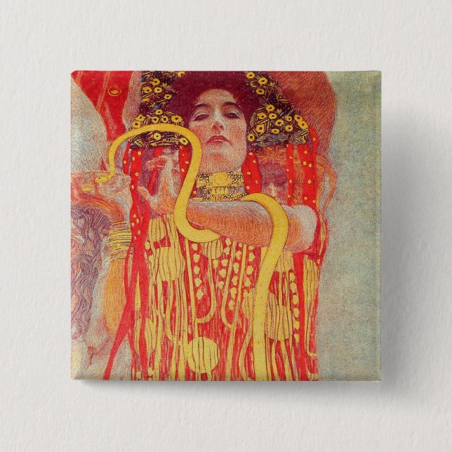 Chapa Cuadrada Gustav Klimt Red Woman Gold Snake Pintura (Anverso)