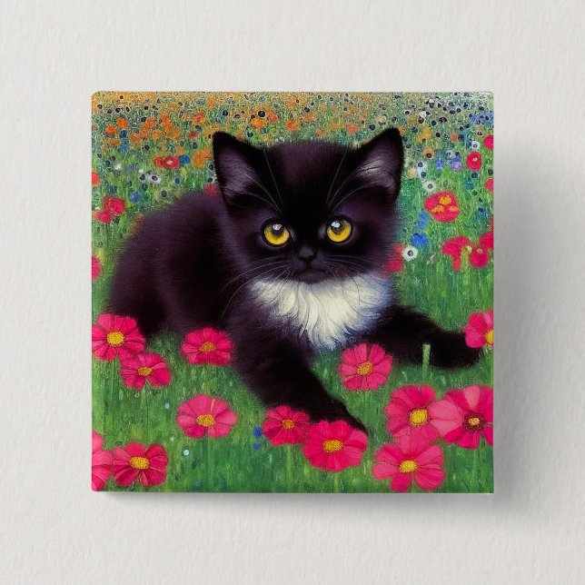 Chapa Cuadrada Gustav Klimt Tuxedo Cat (Anverso)