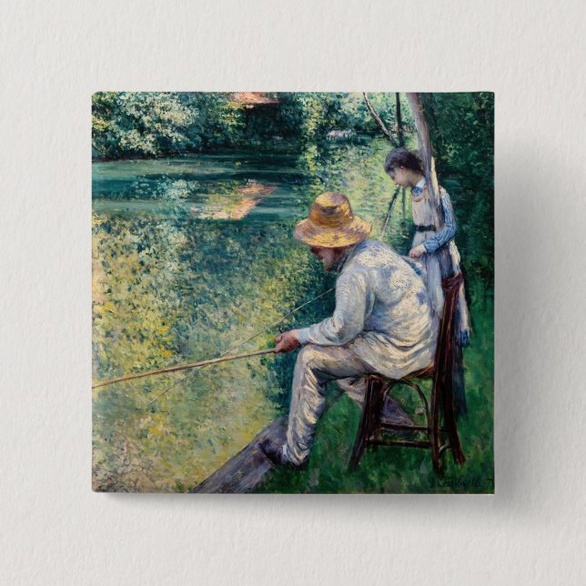 Chapa Cuadrada Gustave Caillebotte - Pesca con caña (Anverso)