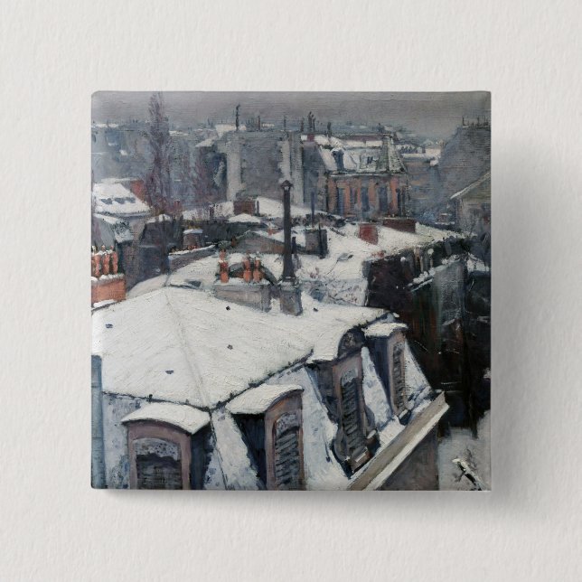 Chapa Cuadrada Gustave Caillebotte - Techos en la nieve (Anverso)