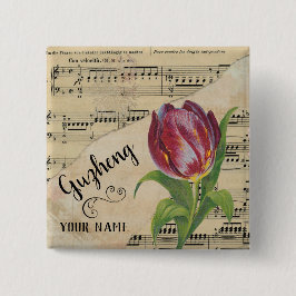Chapa Cuadrada Guzheng Tulip Vintage Sheet Music Personalizado
