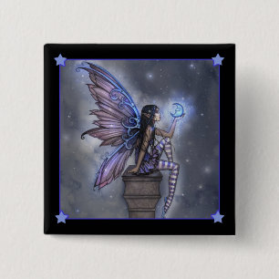 Chapa Cuadrada Hada Fantasía de la Pequeña Luna Azul Pinback